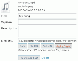 Скриншот медиабиблиотеки, открывающейся при клике на кнопку Audio Player