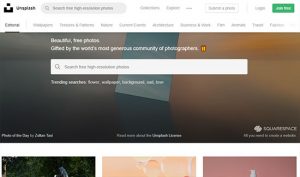 Скриншот сайта Unsplash