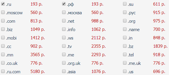 Стоимость регистрации gTLD доменов в Naunet.ru