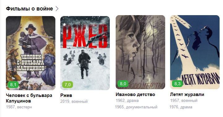 Рекомендации Яндекса: фильмы о войне